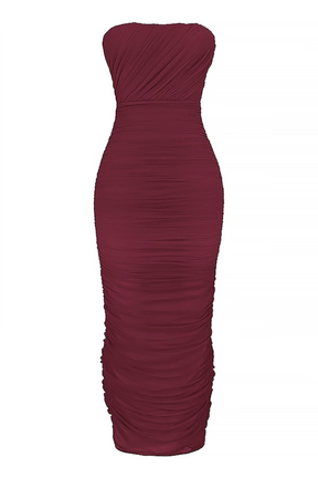 Vestido longo franzido vinho Modelo Sapphire