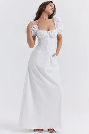 Vestido Longo Com Algodão Branco - Luna Belle
