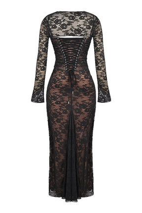 Vestido Longo de Renda Preto Modelador