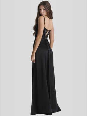 Vestido Longo Com Cetim Sedoso - Modelo Tyana